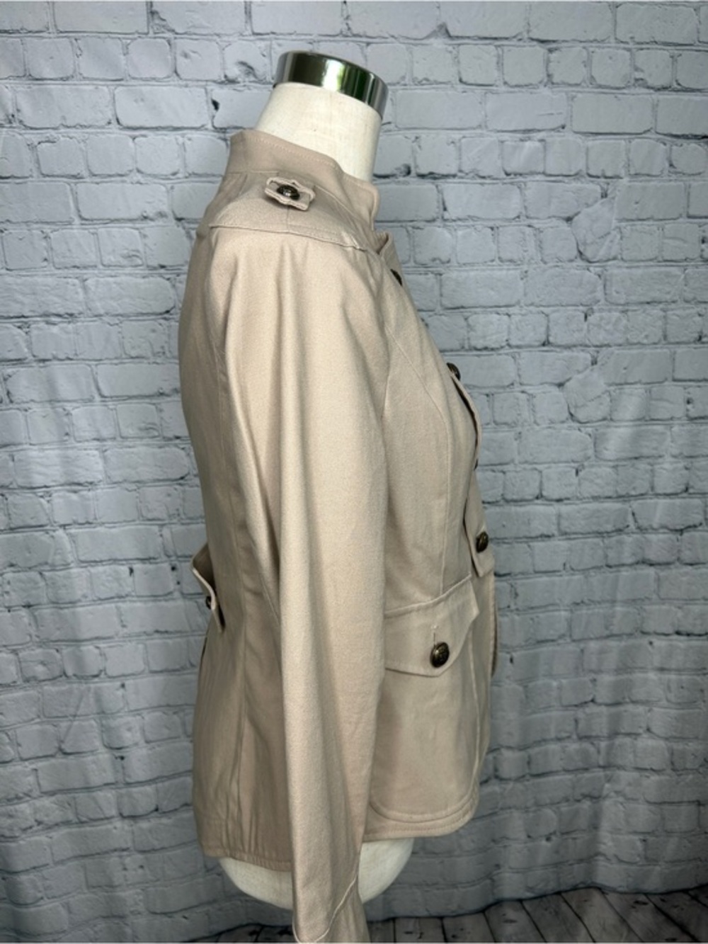 NWT Apostrophe Military Jacket Womens 6 Beige Double Breasted Blazer Utility - Picture 3 of 9